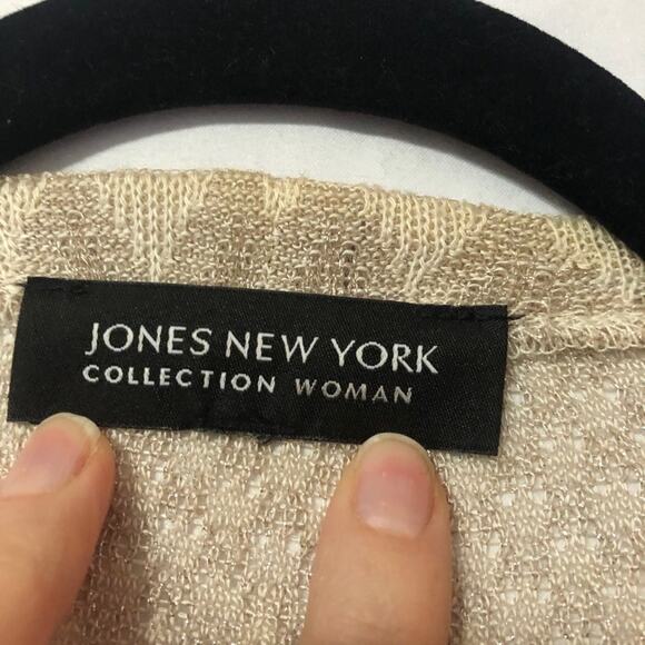 Jones New York Gold Metallic Cardigan Sweater Womens L Zig Zag Oversized Preppy - Picture 2 of 11